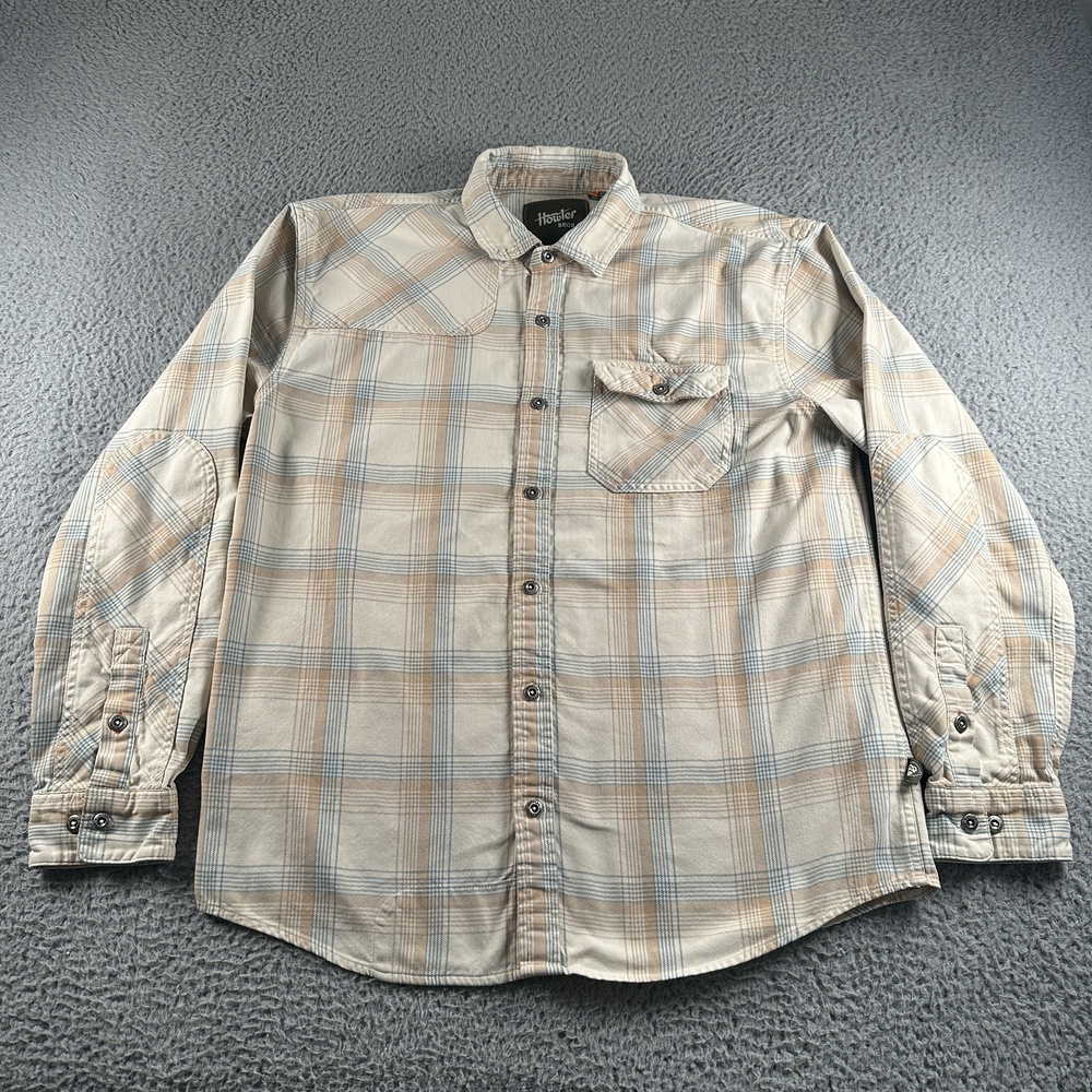 Howler Bros Shirt Mens L Beige Plaid Flannel Long Sleeve Western Button Down